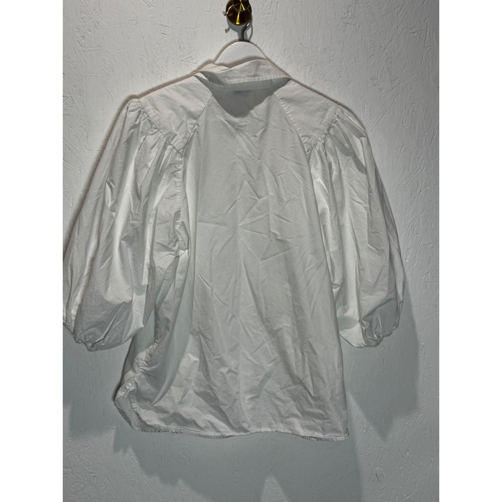 Ganni White Organic Cotton Poplin Puff Sleeve Button Down Shirt Size 40 - Picture 2 of 7